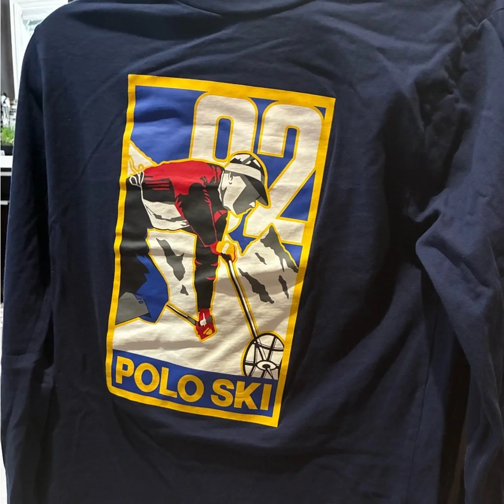 Polo by Ralph Lauren Navy Tee with Yellow Logo Print